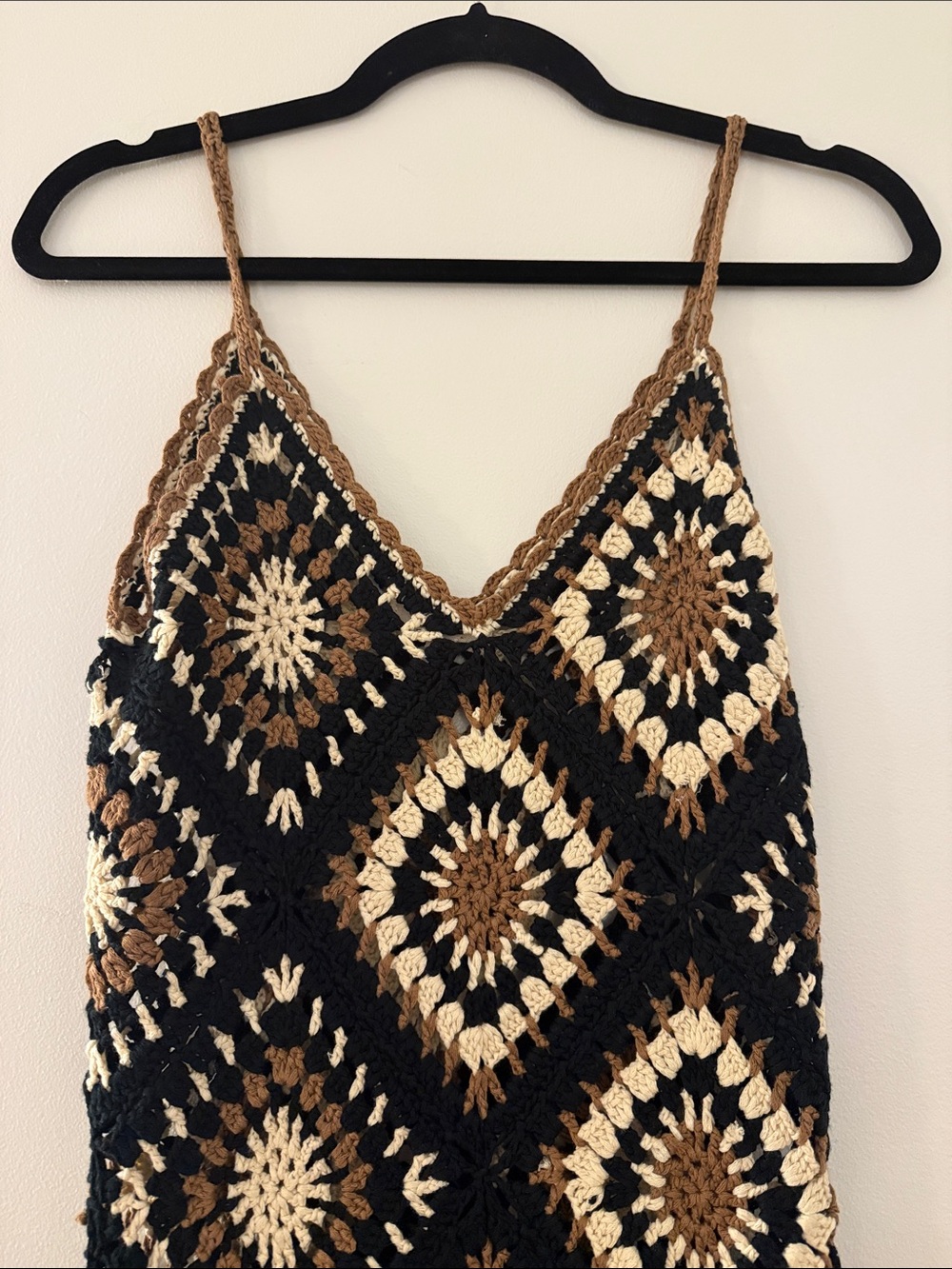 Elan Black and Cream Crochet Maxi Dress with Brown Accents - Picture 2 of 9